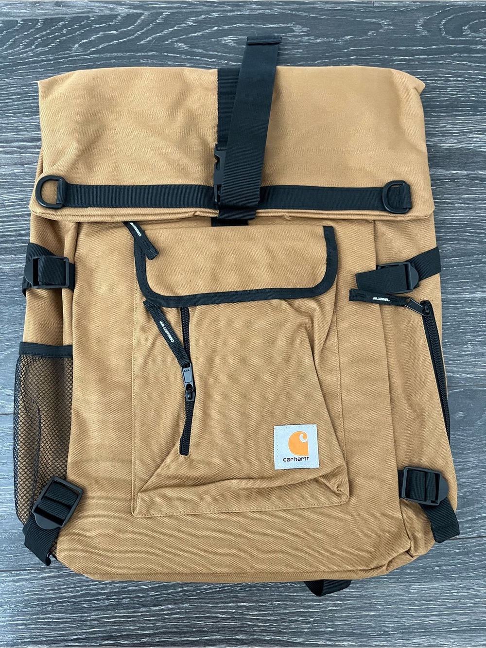 Carhartt Men’s Tan Roll-Top Backpack with Black Trim